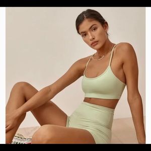 Reformation Sammie Ecostretch workout set bra and shorts limon
